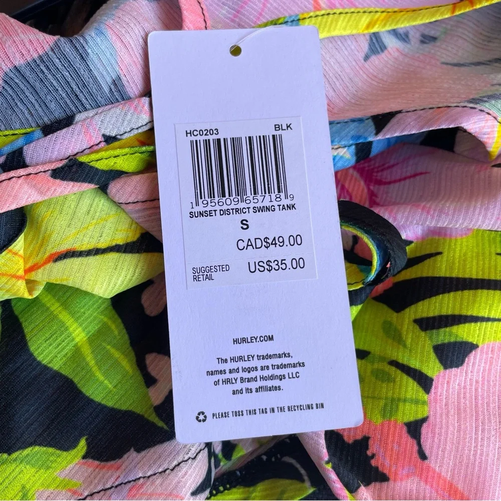 Hurley multicolor tropical print lightweight cropped tank top NWT Small